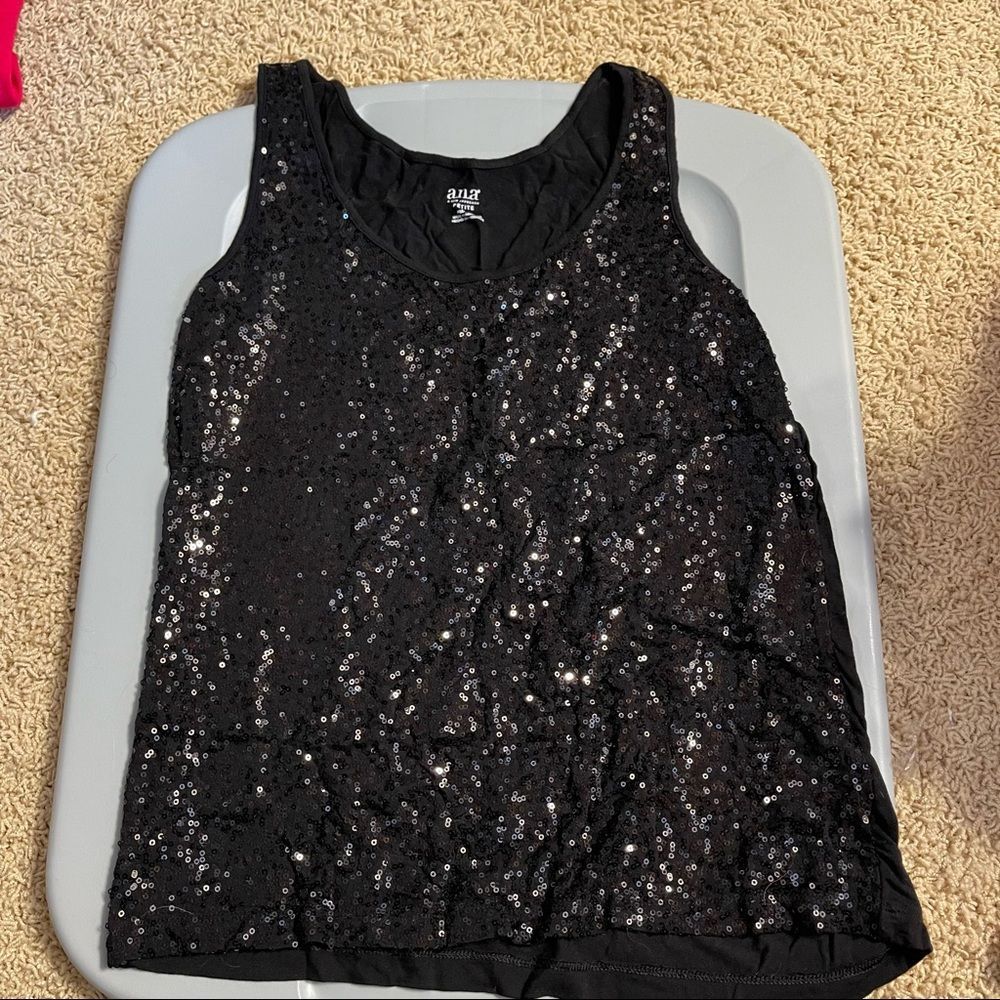 A.N.A Women’s Black Sequin Tank Top Petite Medium - Picture 1 of 4